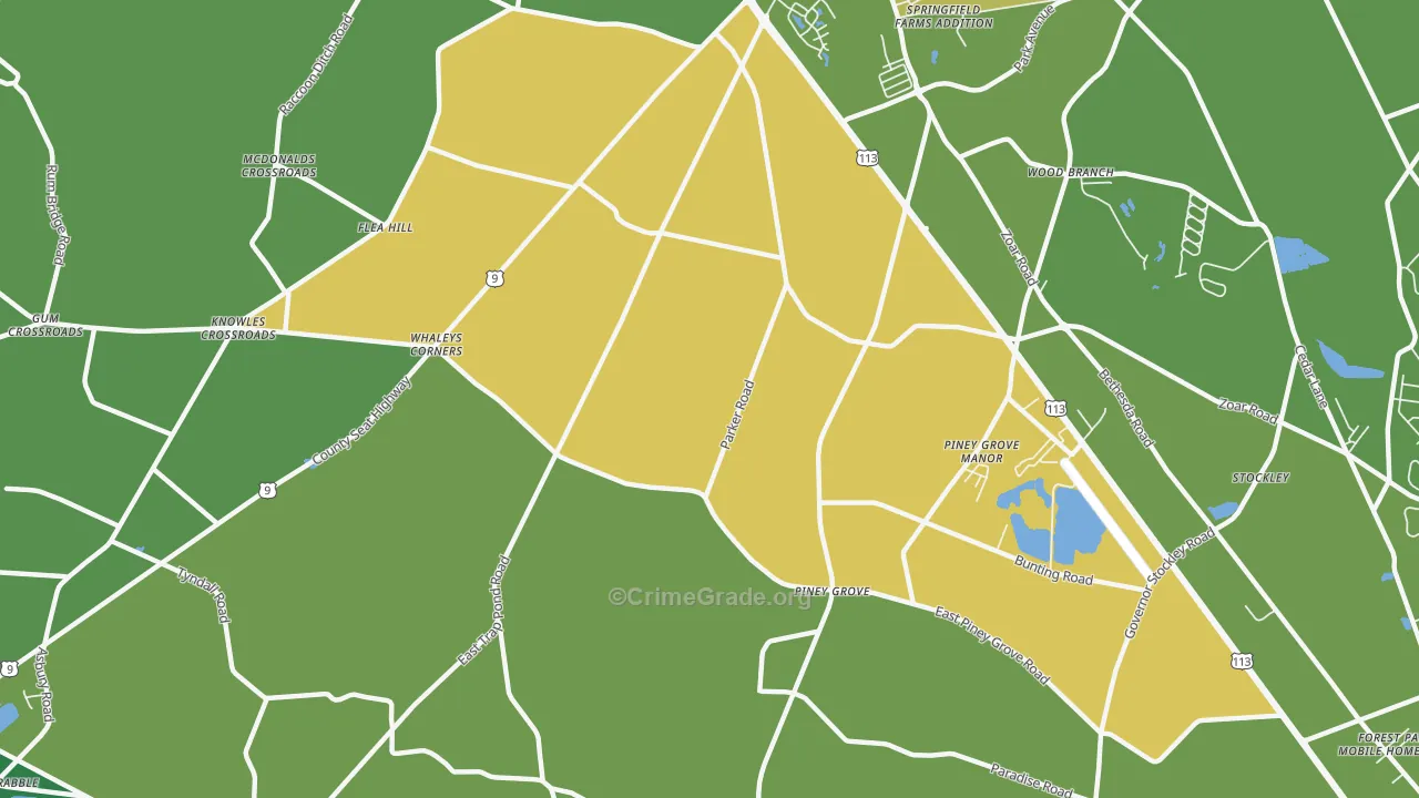 Piney Grove, DE Map of Robbery Rates