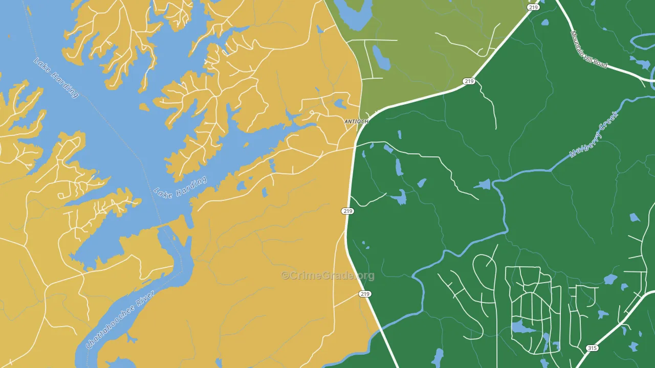 Piney Grove, GA Map of Robbery Rates