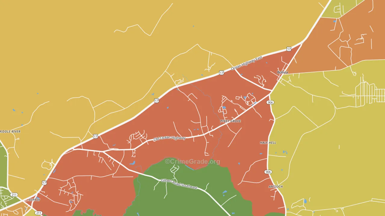 Piney Grove, NC Map of Robbery Rates