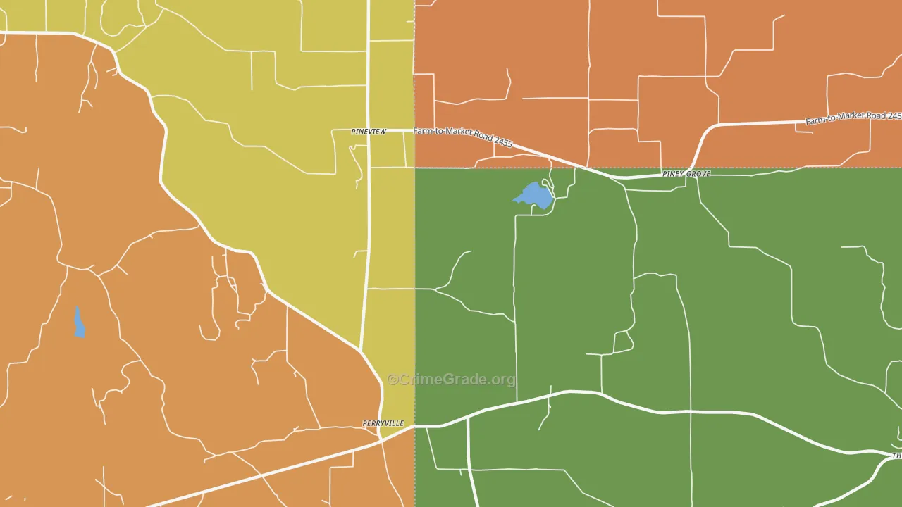 Piney Grove, TX Map of Robbery Rates