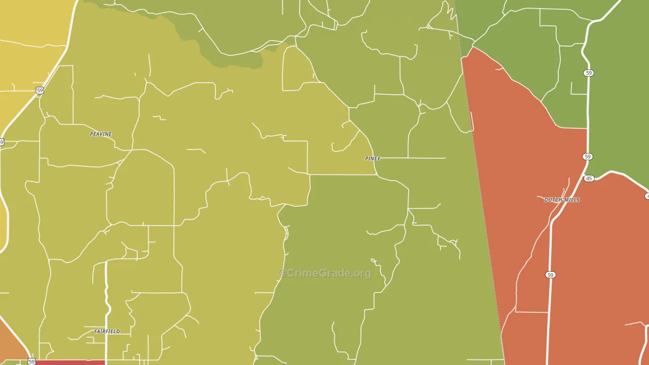 Piney, OK Map of Robbery Rates