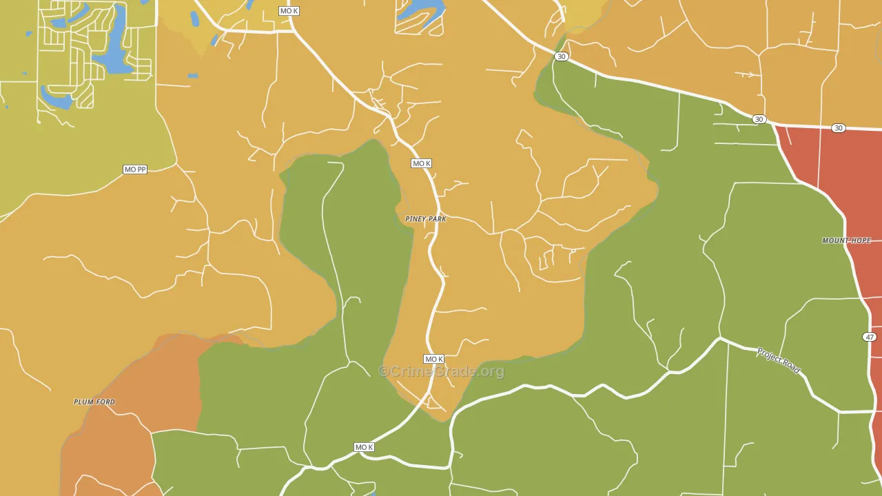 Piney Park, MO Map of Robbery Rates