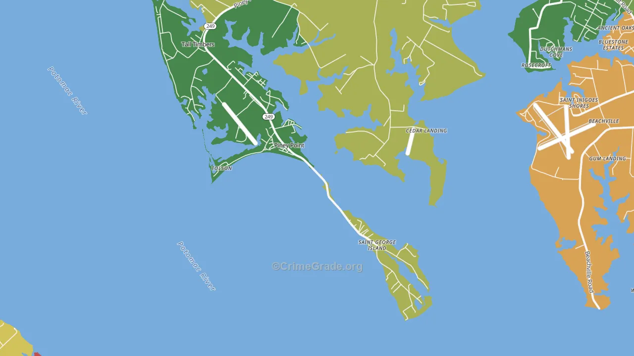 Piney Point, MD Map of Robbery Rates