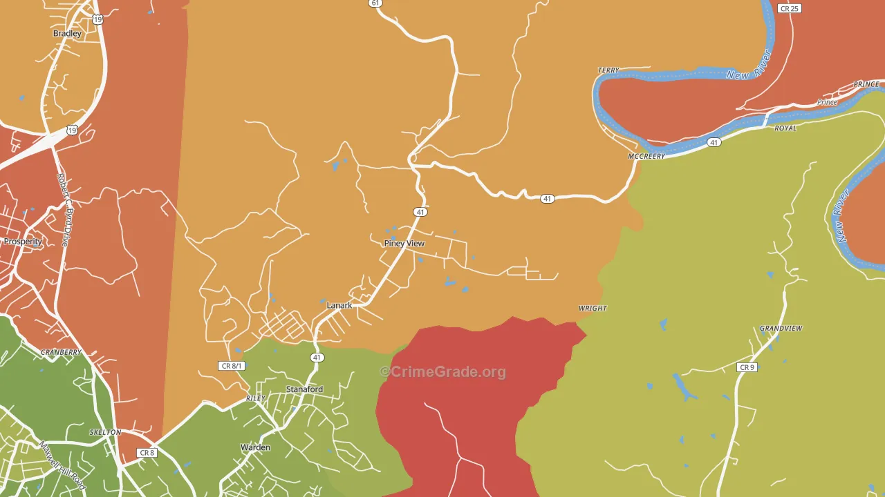 Piney View, WV Map of Robbery Rates