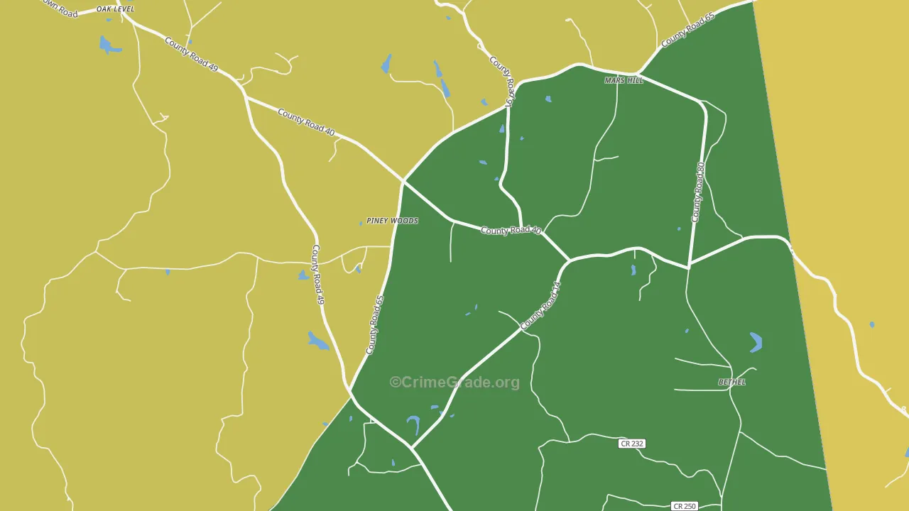 Piney Woods, AL Map of Robbery Rates