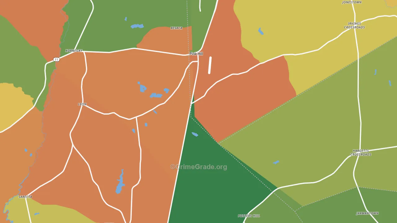 Pink Hill, NC Map of Robbery Rates