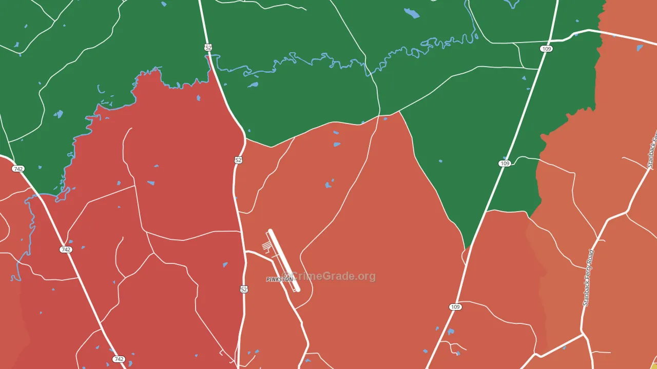 Pinkston, NC Map of Robbery Rates