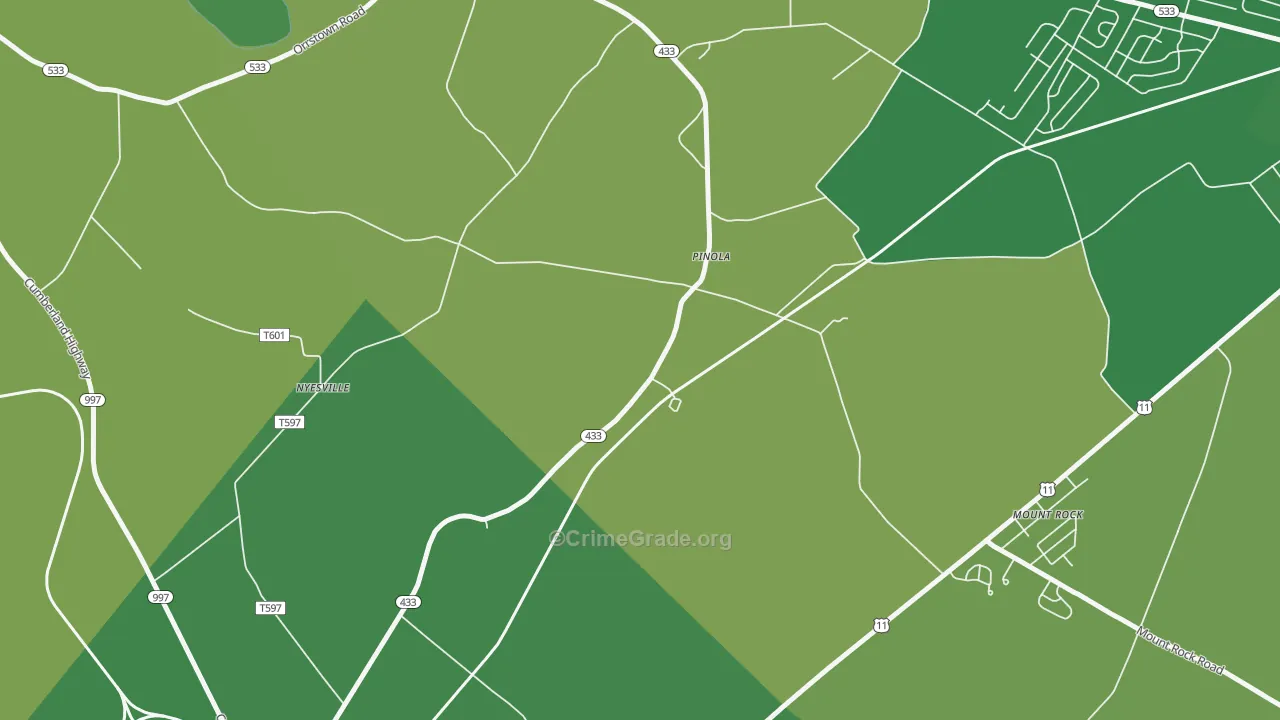 Pinola, PA Map of Robbery Rates