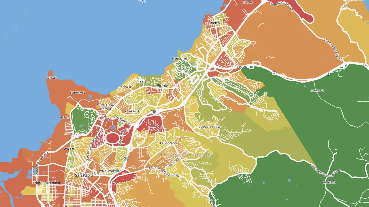 Pinole, CA Map of Robbery Rates