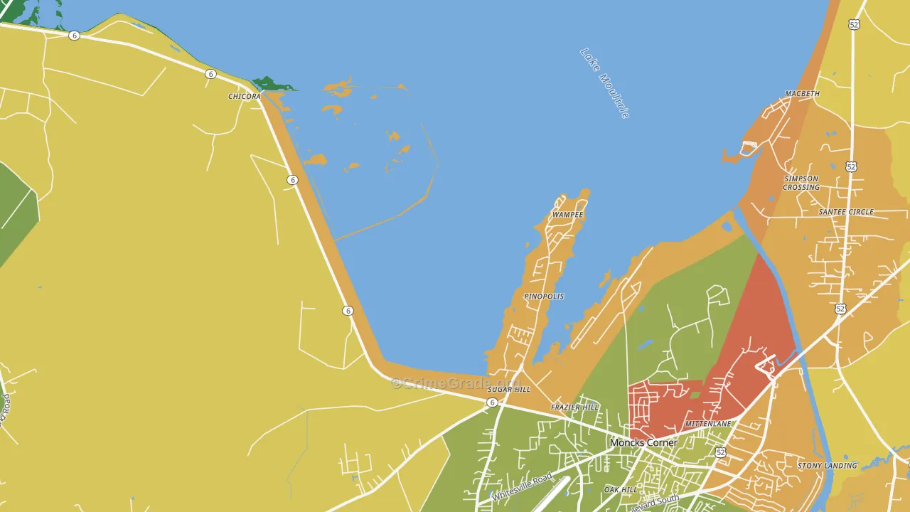 Pinopolis, SC Map of Robbery Rates