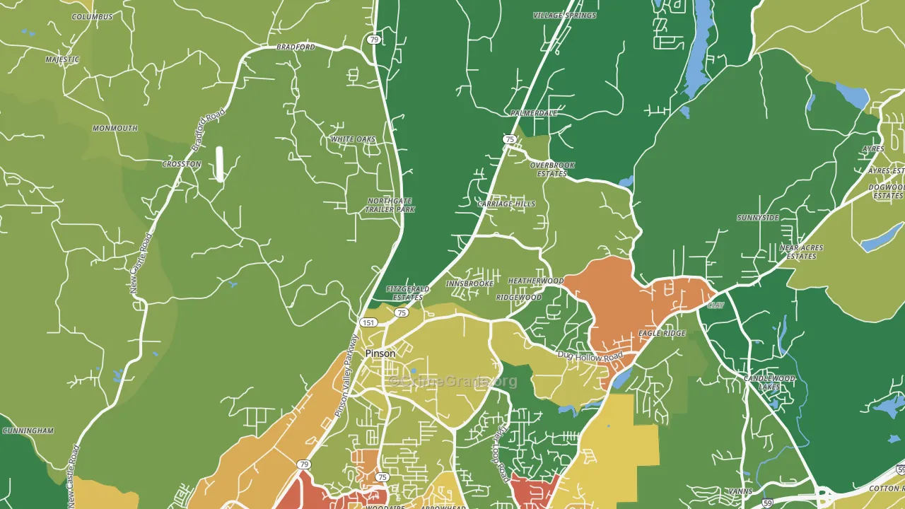 Pinson, AL Map of Robbery Rates