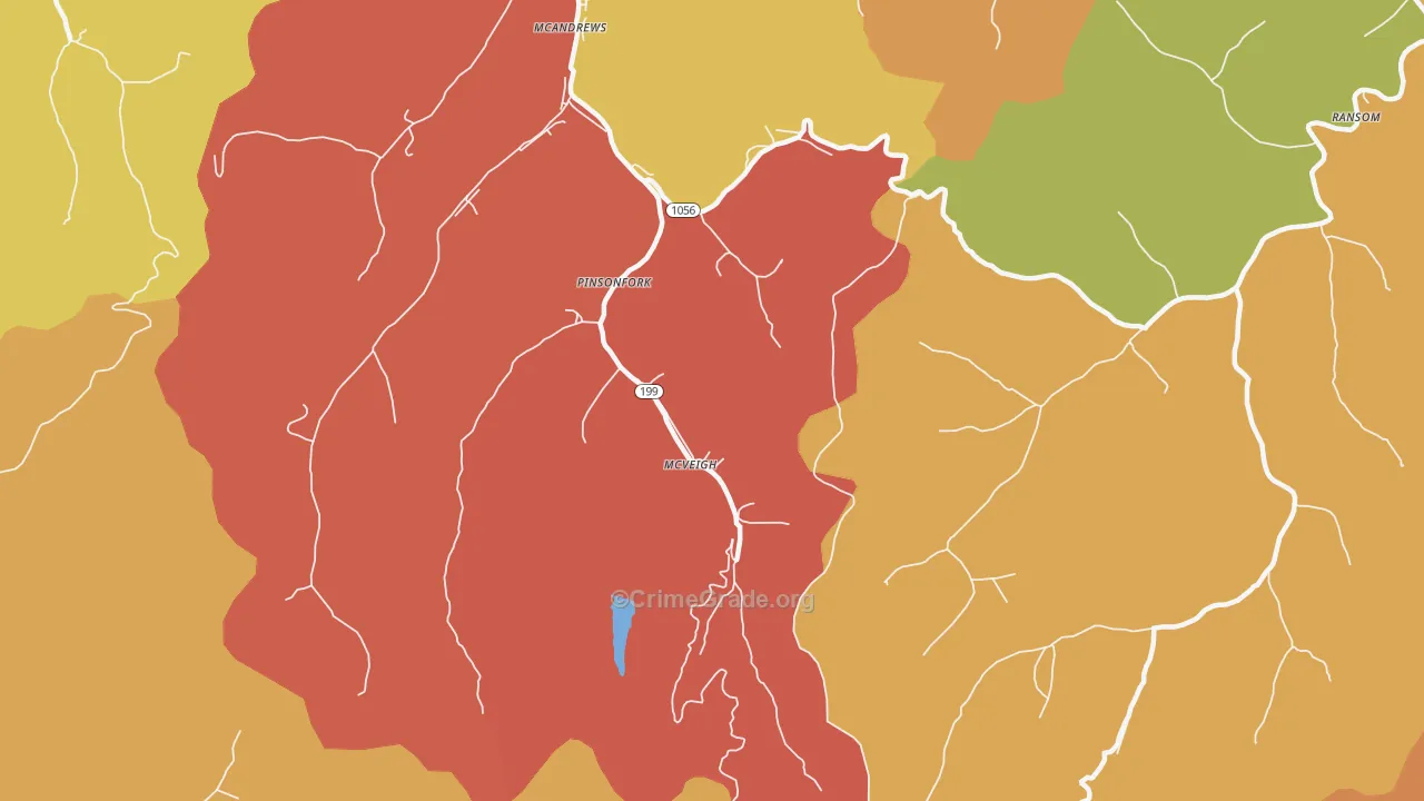 Pinsonfork, KY Map of Robbery Rates