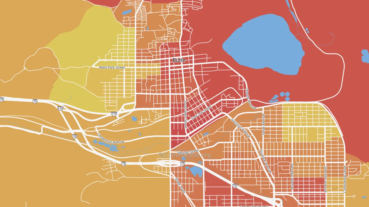 Pioneer, Butte, MT Map of Robbery Rates