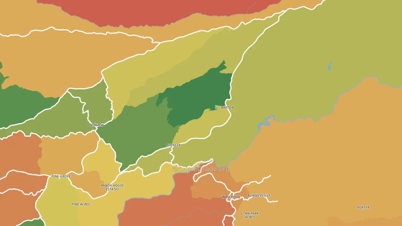 Pioneer, CA Map of Robbery Rates
