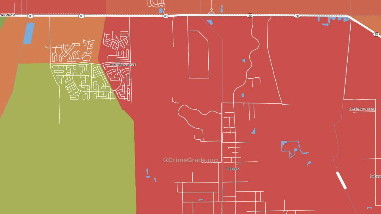 Pioneer, FL Map of Robbery Rates