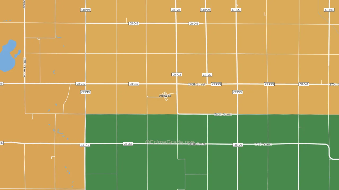 Pioneer, IA Map of Robbery Rates