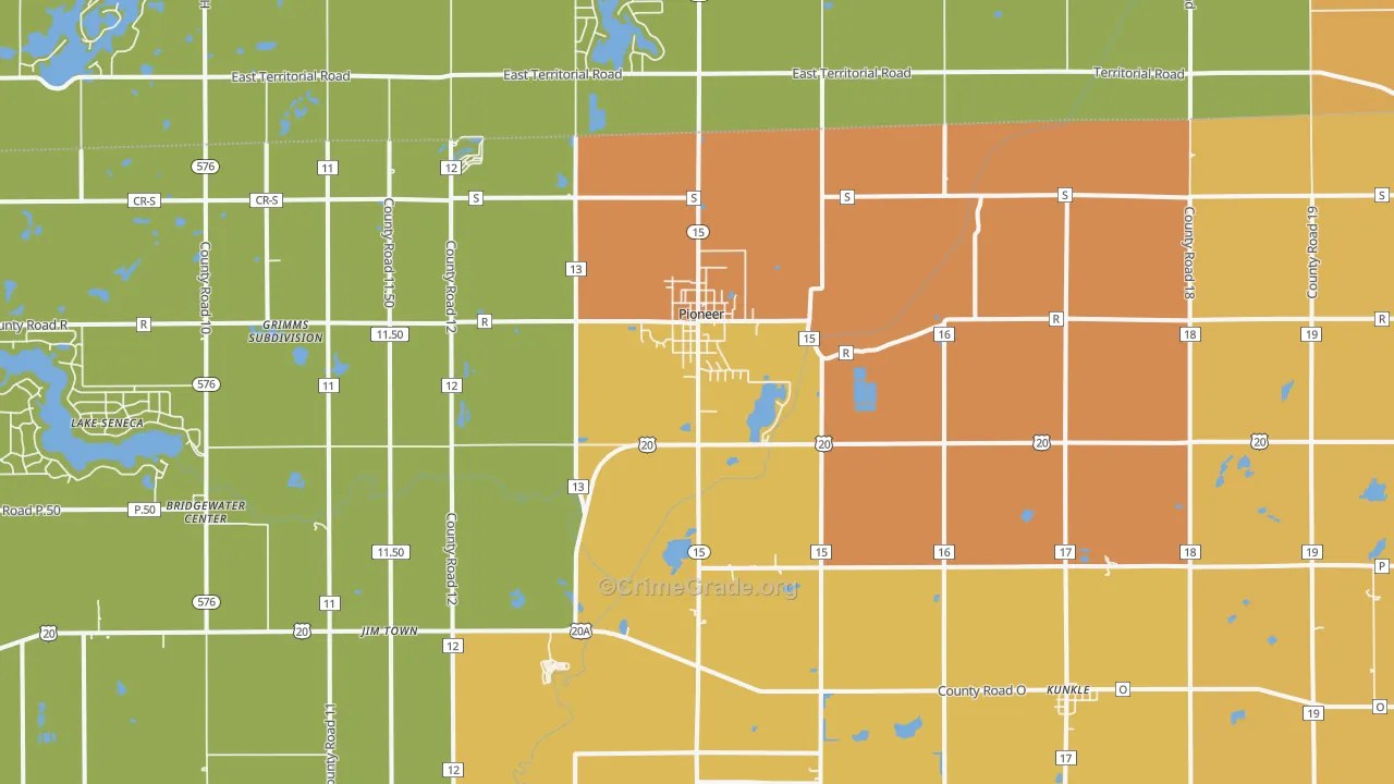 Pioneer, OH Map of Robbery Rates