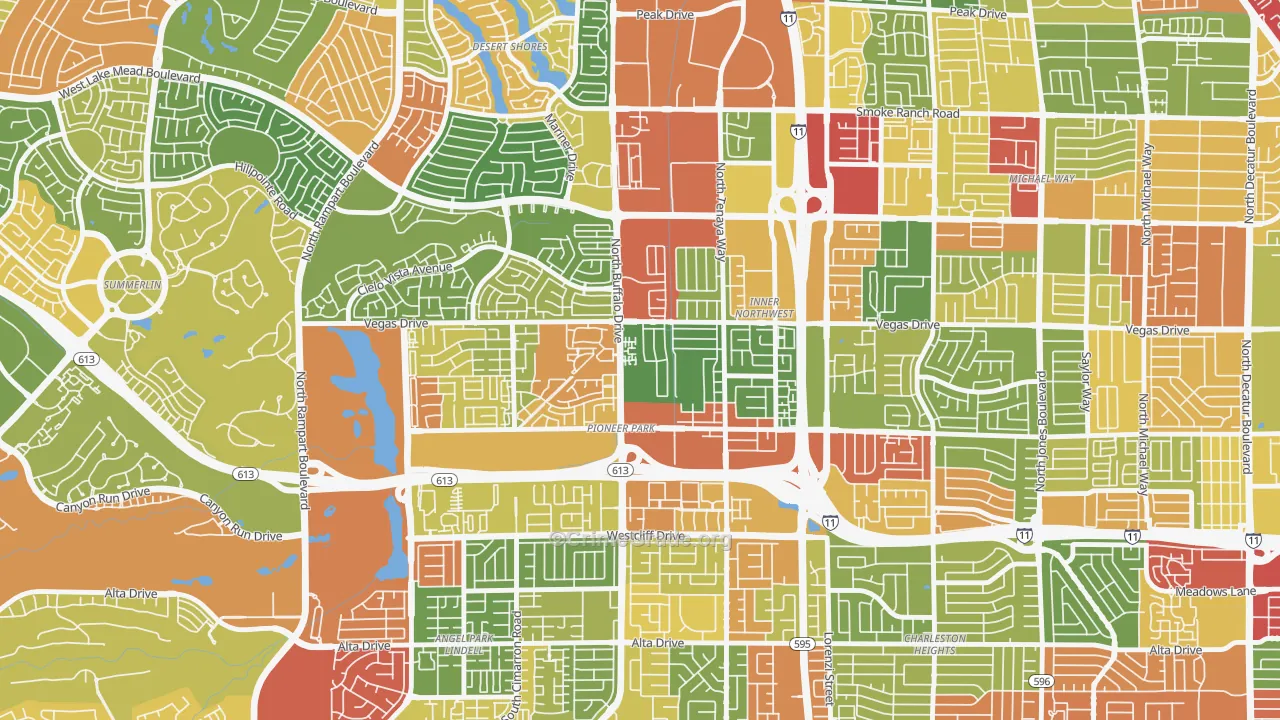 Pioneer Park, Las Vegas, NV Map of Robbery Rates
