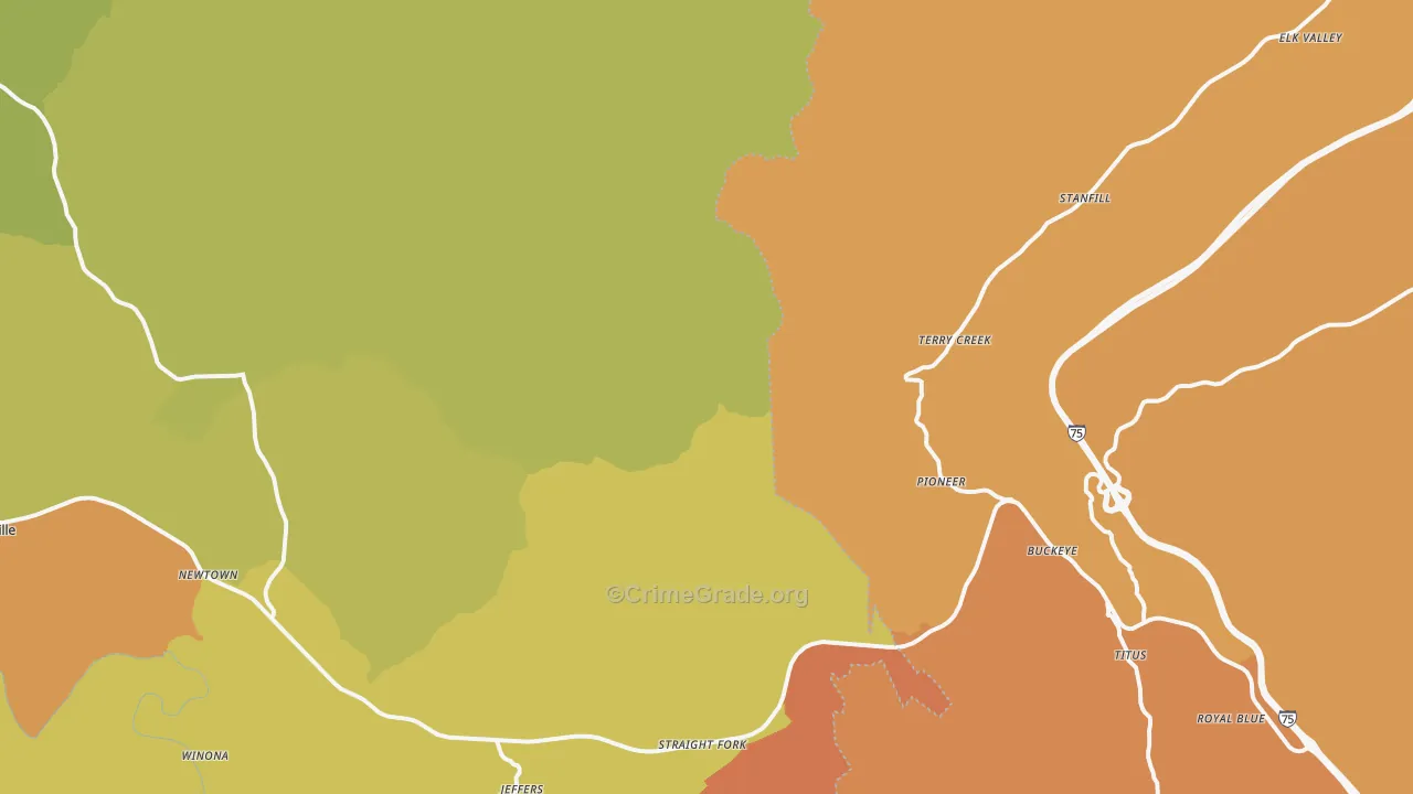 Pioneer, TN Map of Robbery Rates