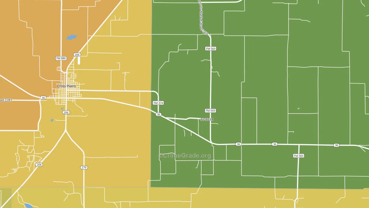 Pioneer, TX Map of Robbery Rates