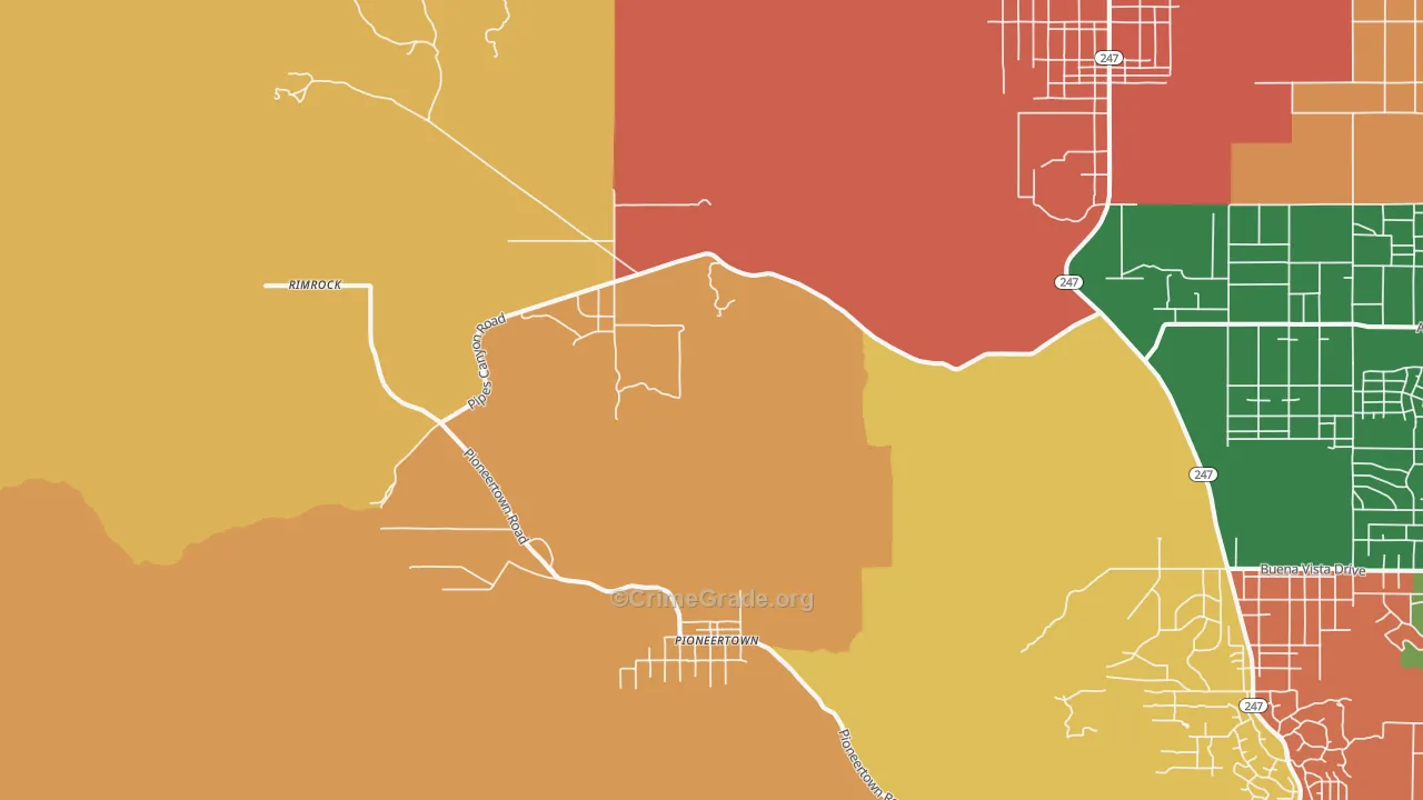 Pioneertown, CA Map of Robbery Rates