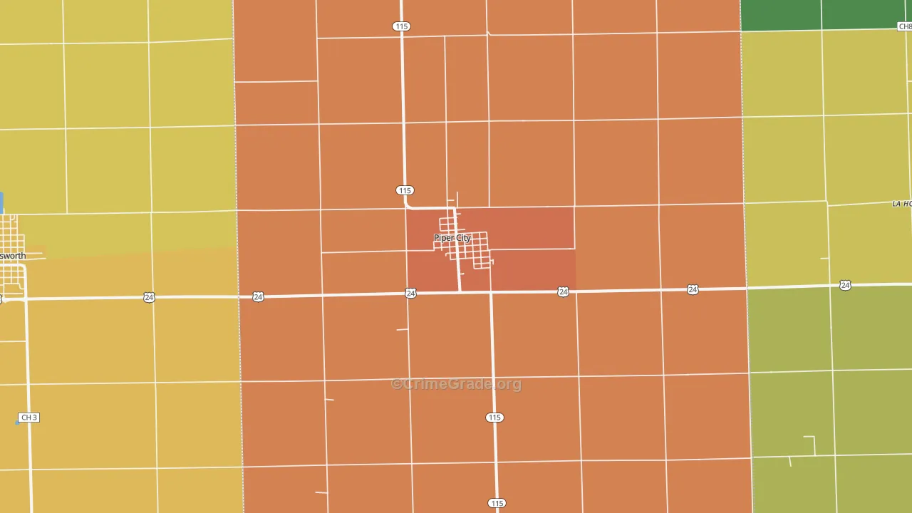Piper City, IL Map of Robbery Rates