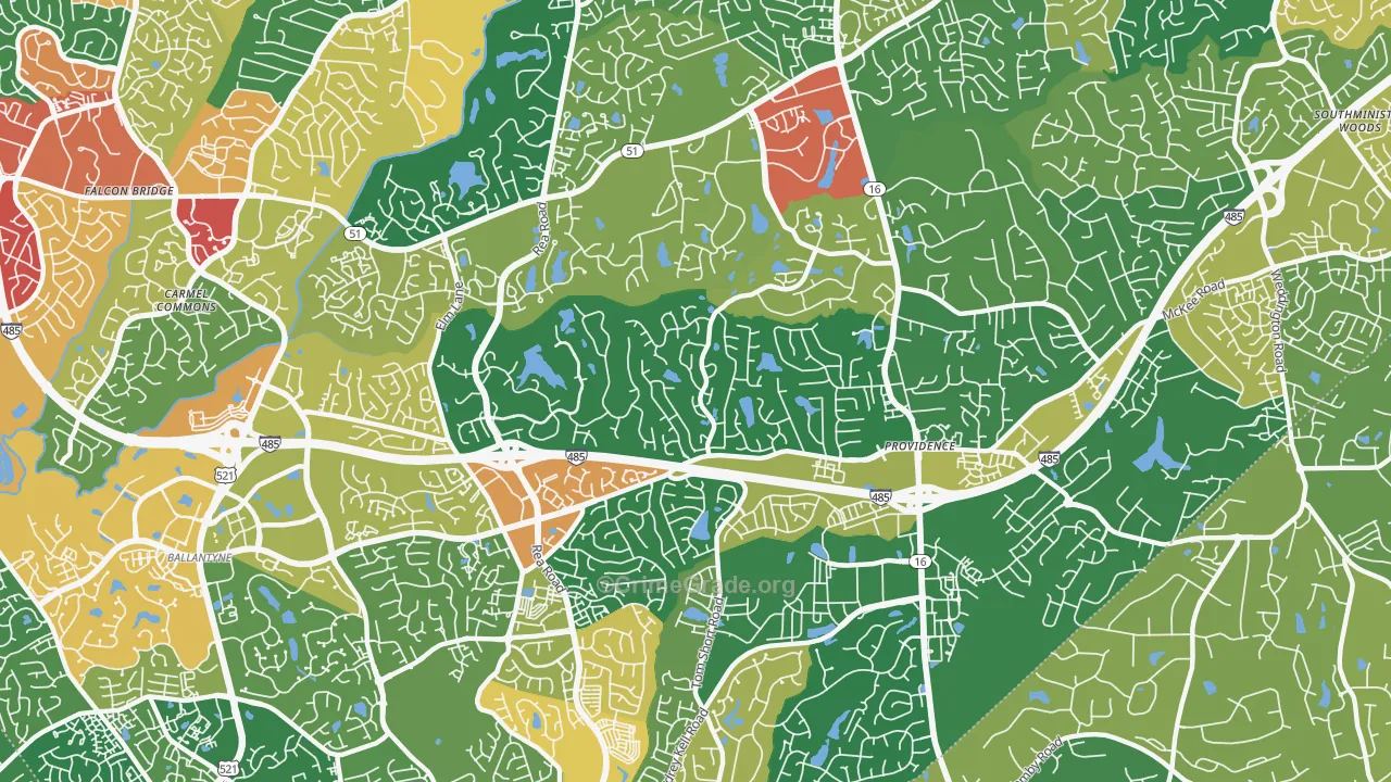 Piper Glen Estates, Charlotte, NC Map of Robbery Rates