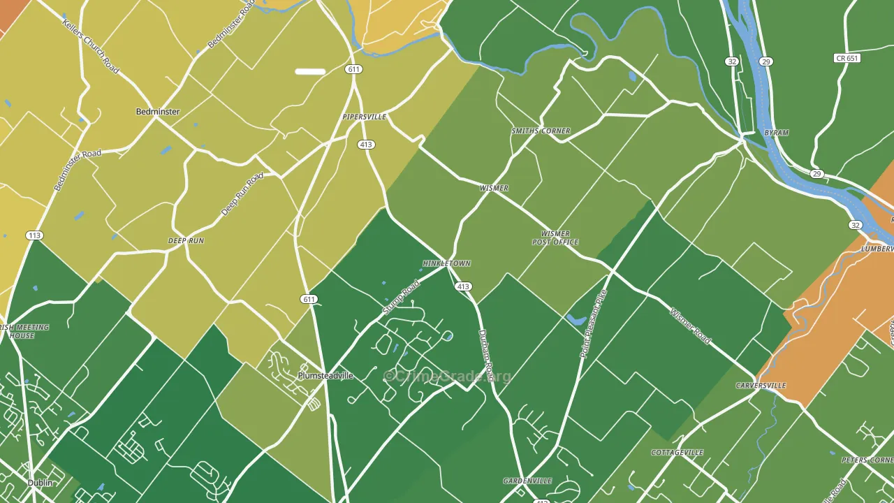Pipersville, PA Map of Robbery Rates