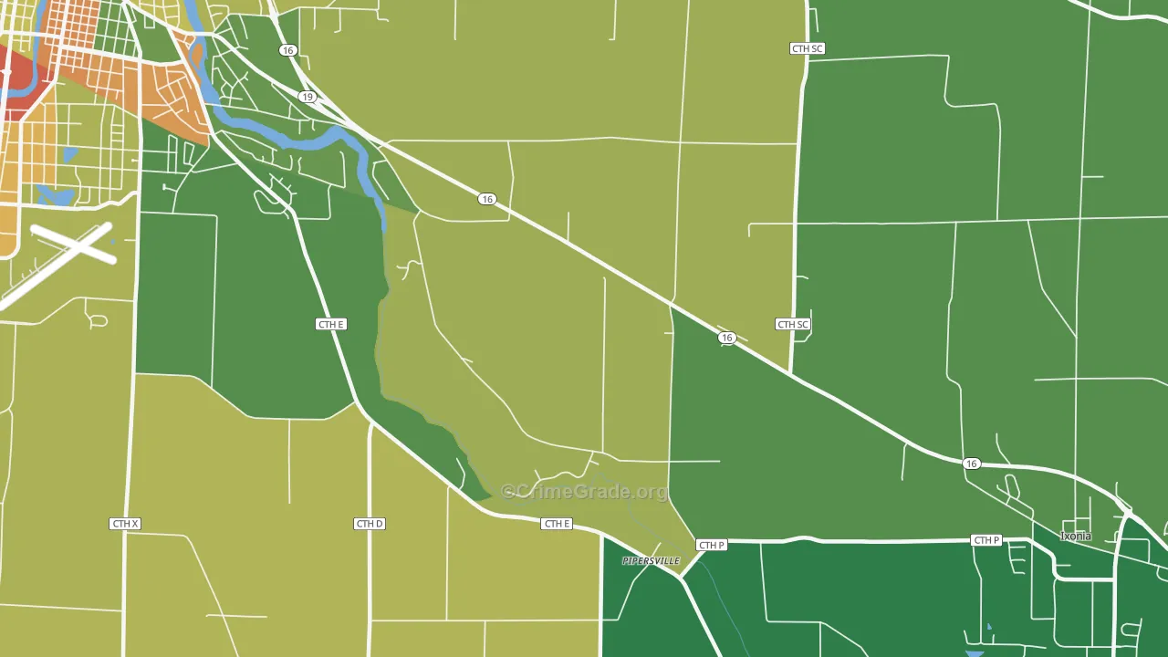 Pipersville, WI Map of Robbery Rates