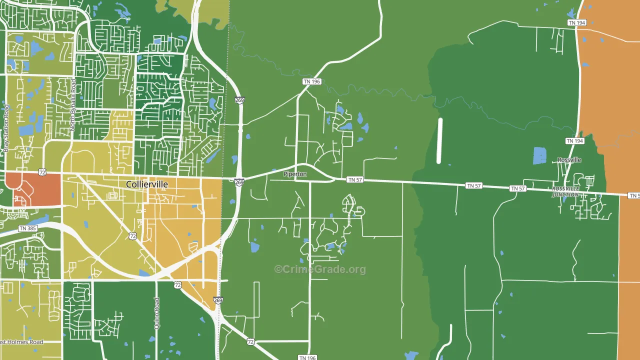 Piperton, TN Map of Robbery Rates
