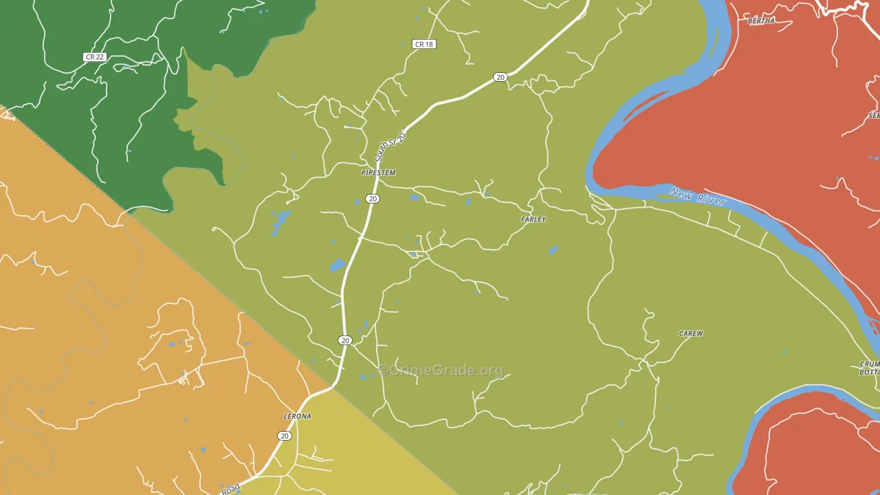 Pipestem, WV Map of Robbery Rates