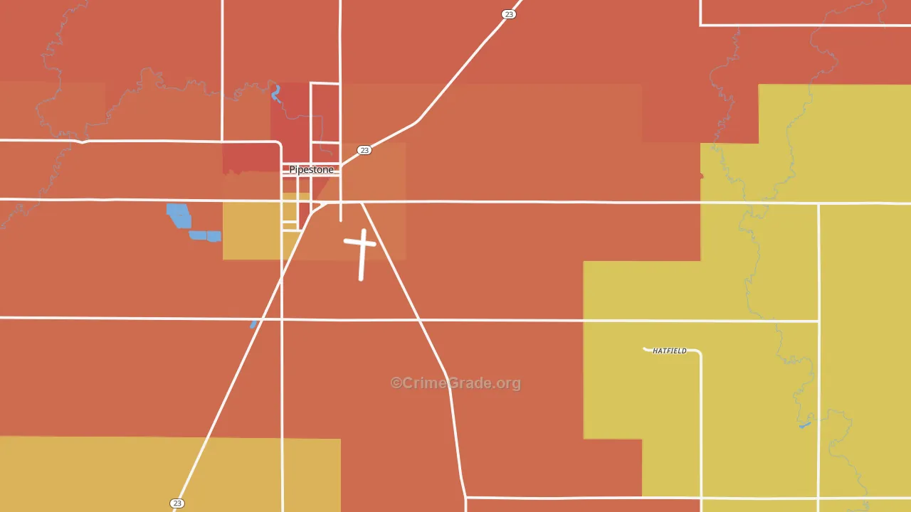 Pipestone County, MN Map of Robbery Rates