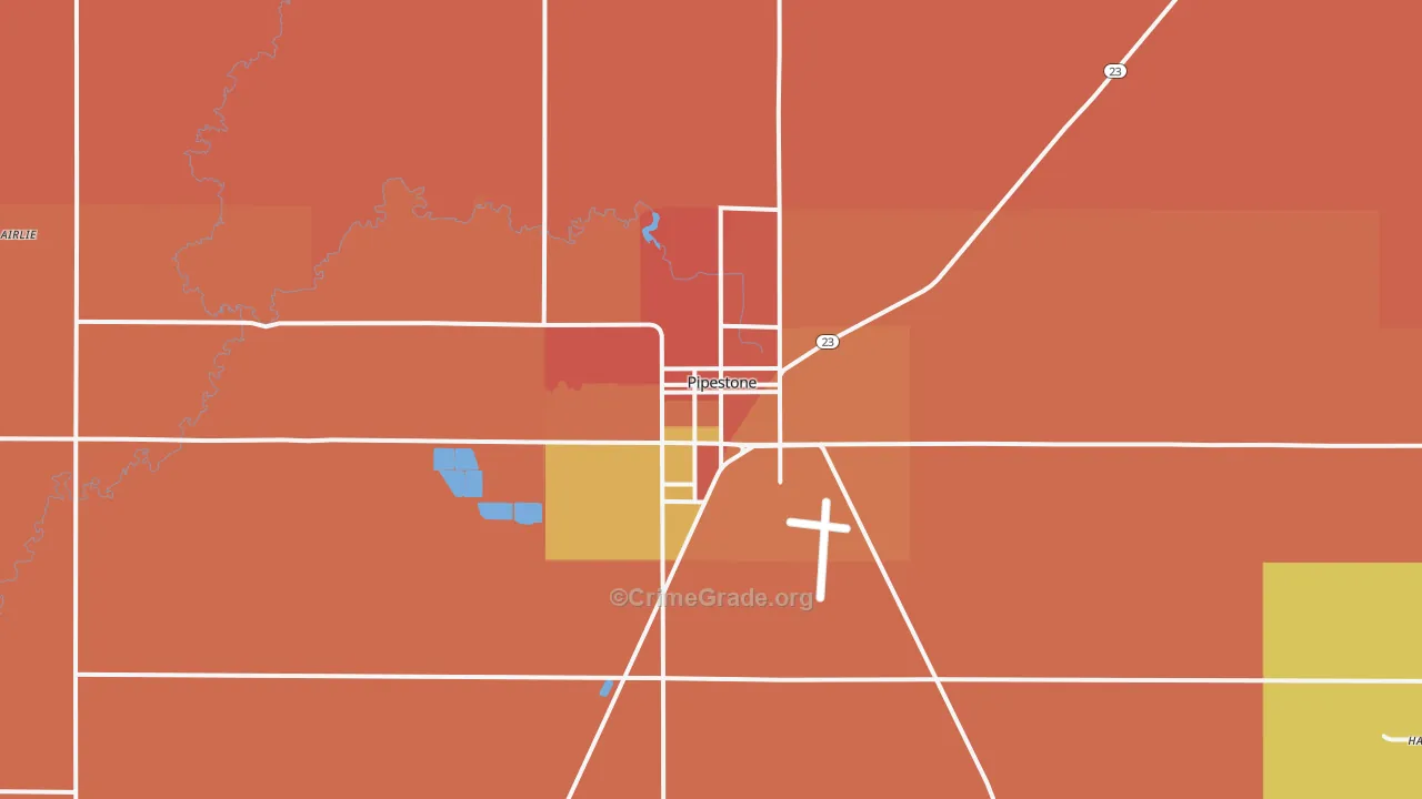 Pipestone, MN Map of Robbery Rates