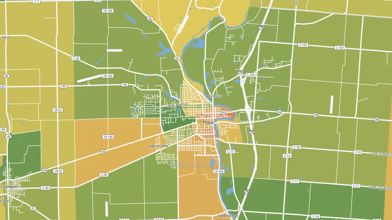 Piqua, OH Map of Robbery Rates