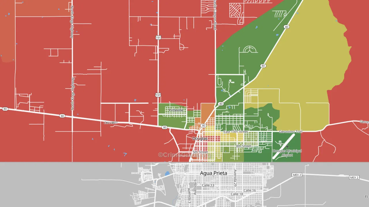 Pirtleville, AZ Map of Robbery Rates