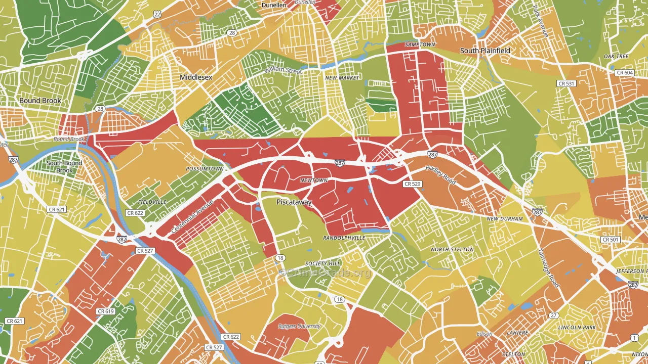 Piscataway, NJ Map of Robbery Rates