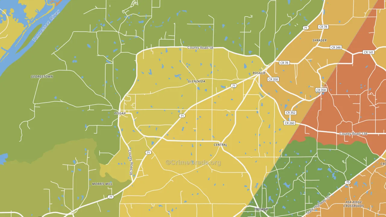 Pisgah, AL Map of Robbery Rates
