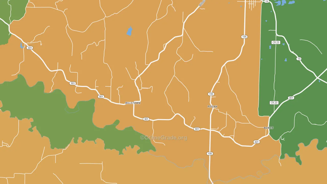 Pisgah, AR Map of Robbery Rates