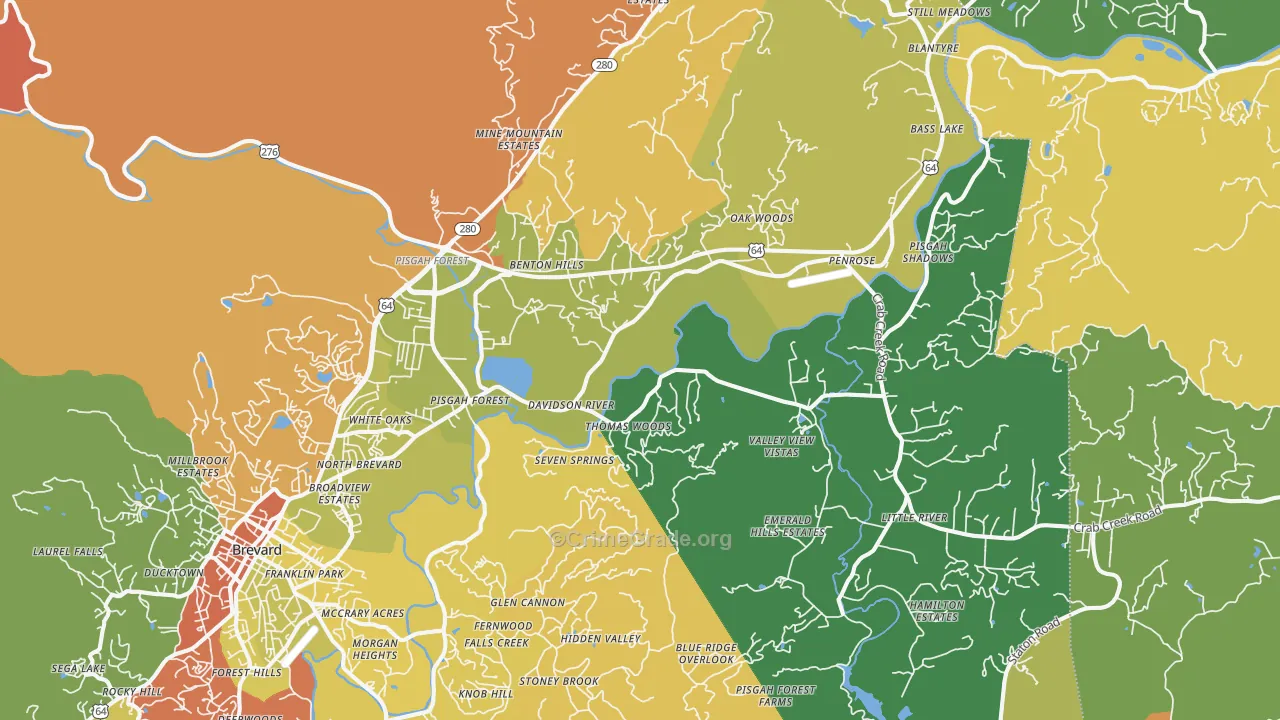 Pisgah Forest, NC Map of Robbery Rates