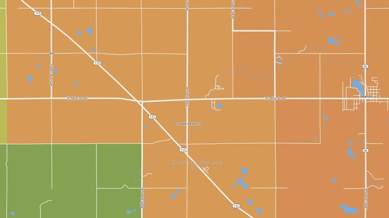 Pisgah Heights, MI Map of Robbery Rates