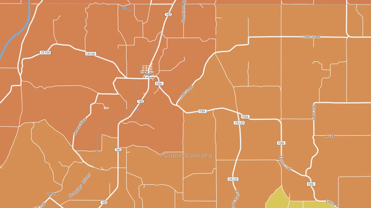 Pisgah, IA Map of Robbery Rates