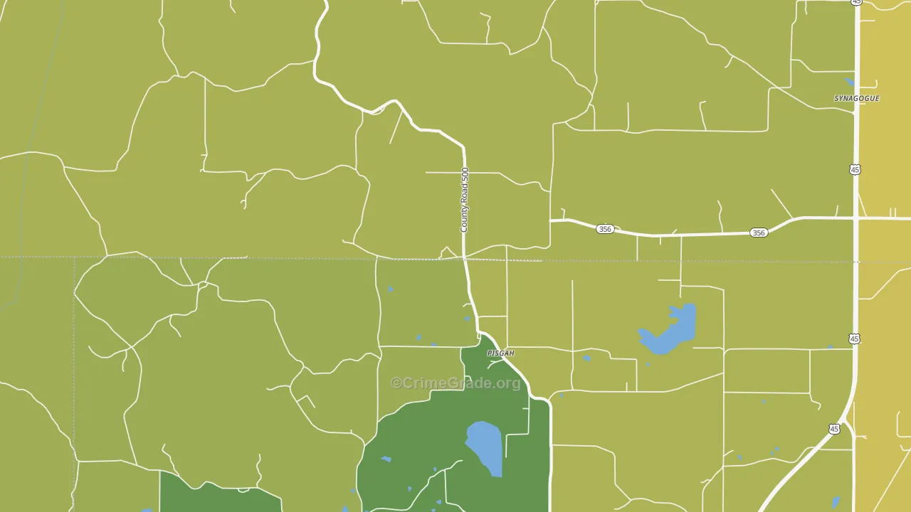 Pisgah, MS Map of Robbery Rates