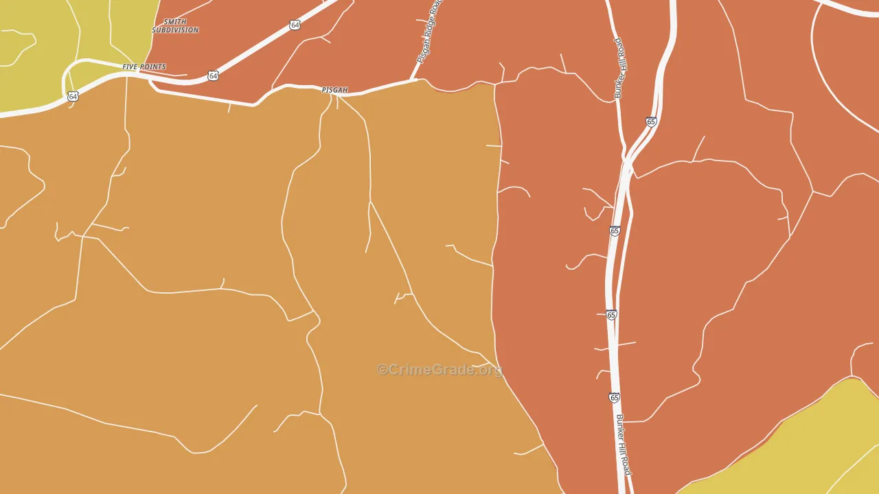 Pisgah, TN Map of Robbery Rates