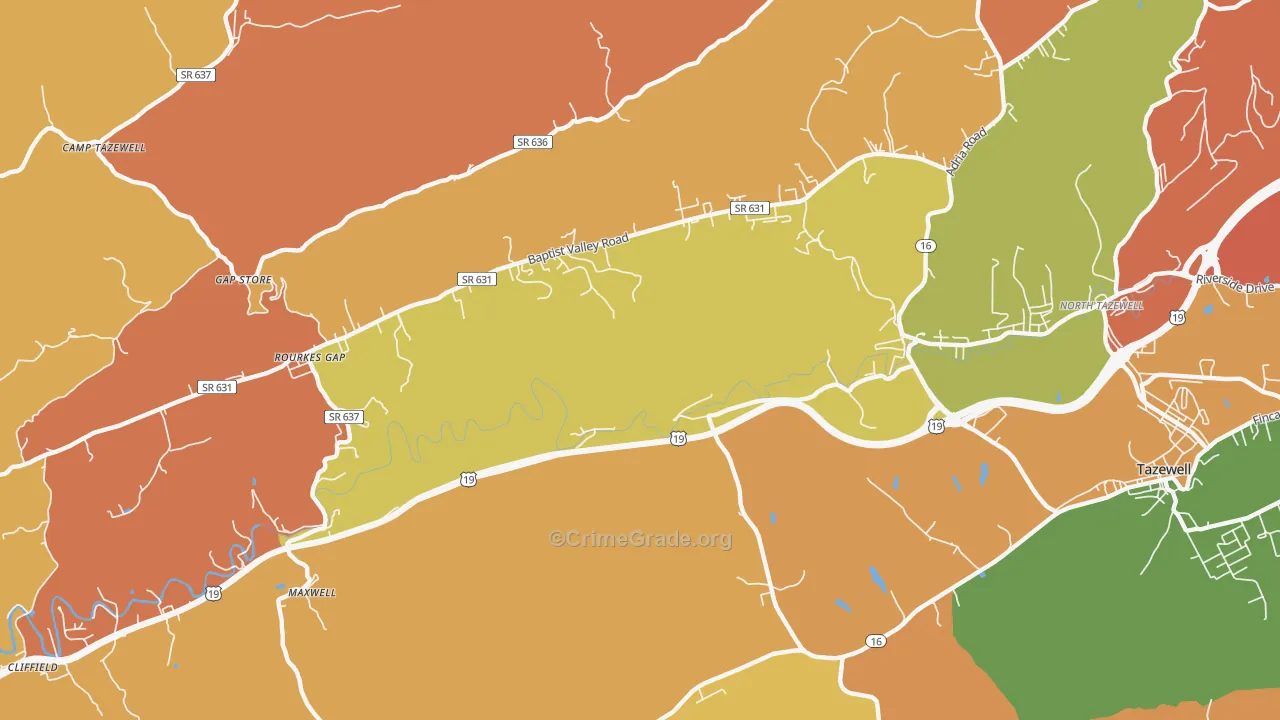 Pisgah, VA Map of Robbery Rates