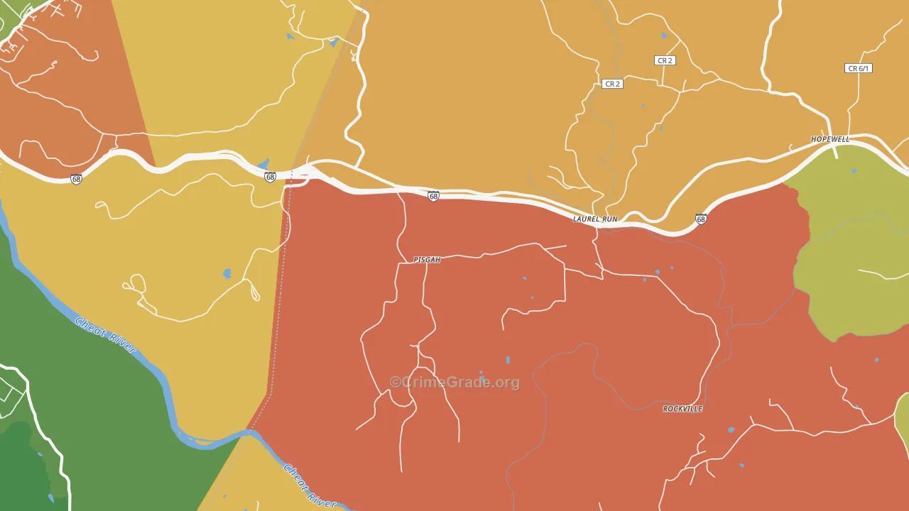 Pisgah, WV Map of Robbery Rates