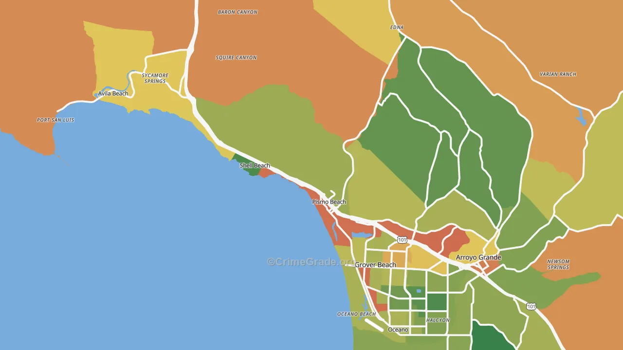 Pismo Beach, CA Map of Robbery Rates