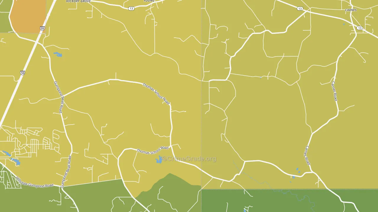 Pistol Ridge, MS Map of Robbery Rates