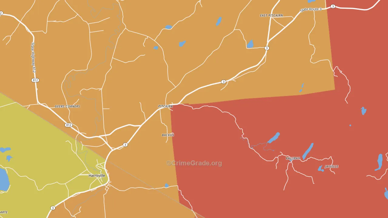 Pitcairn, NY Map of Robbery Rates