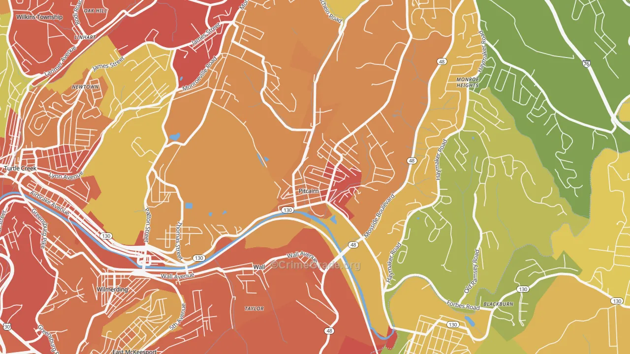 Pitcairn, PA Map of Robbery Rates