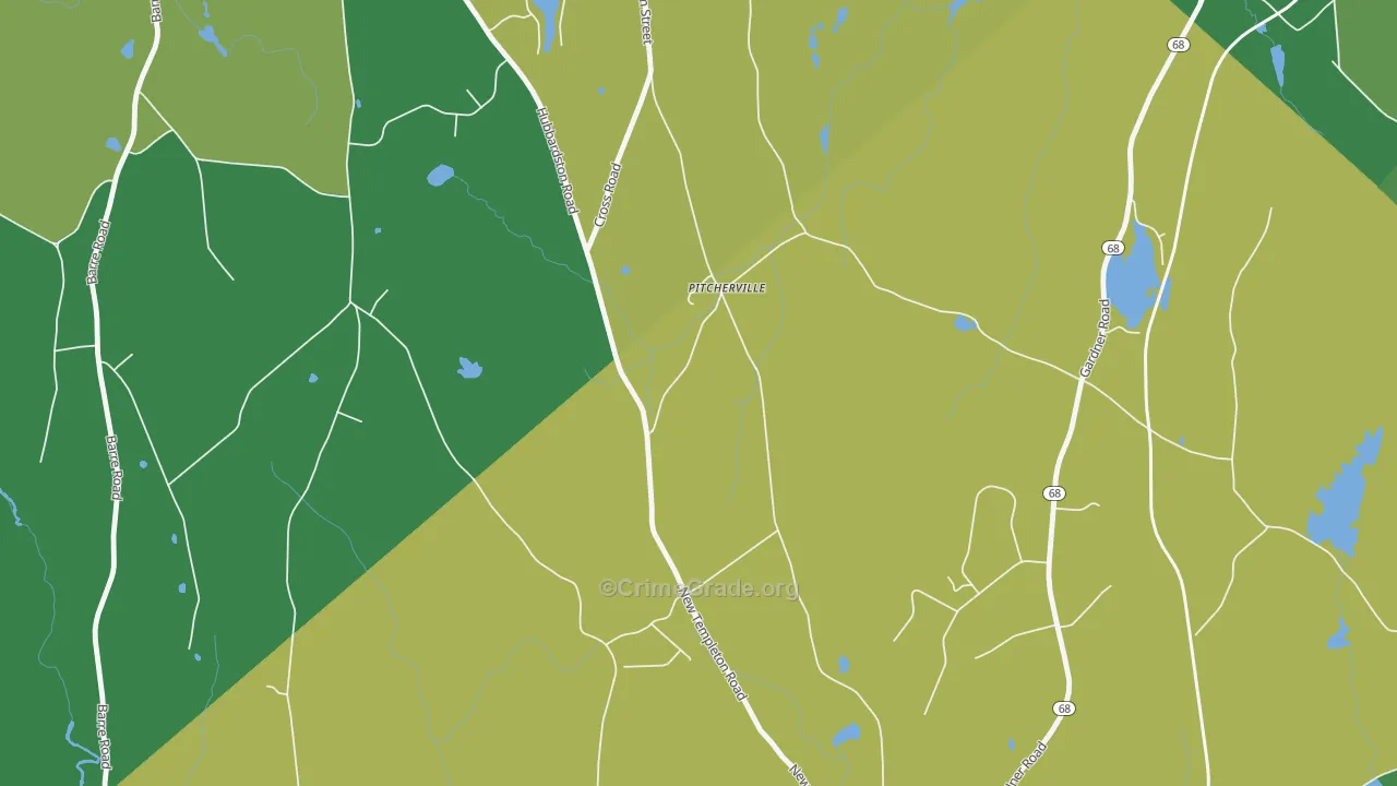 Pitcherville, MA Map of Robbery Rates